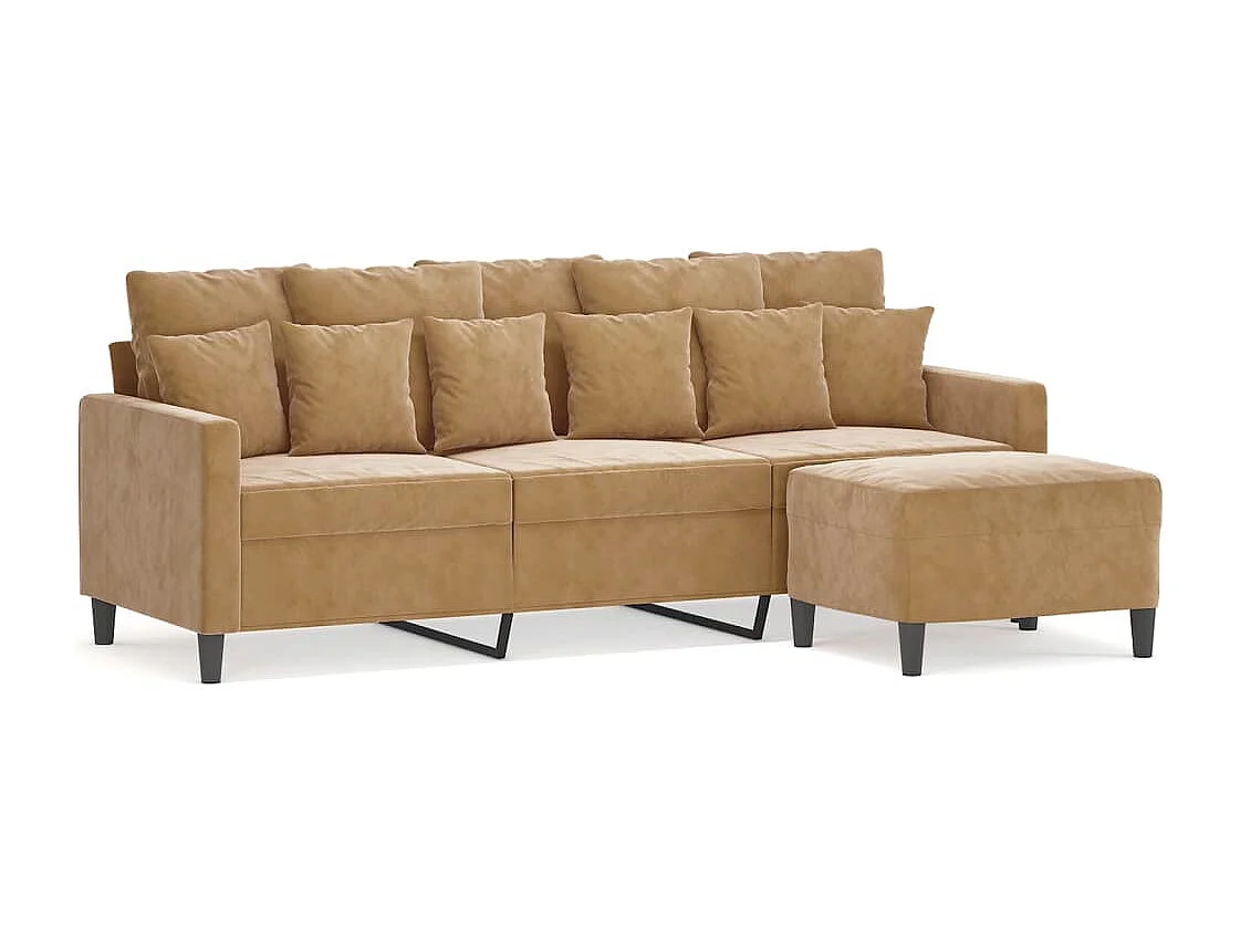 Canapé à 3 places avec repose-pieds Marron 180 cm Velours