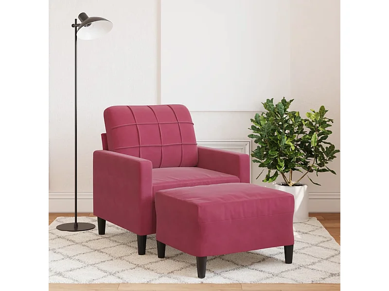 Fauteuil met voetenbank 60 cm fluweel wijnrood