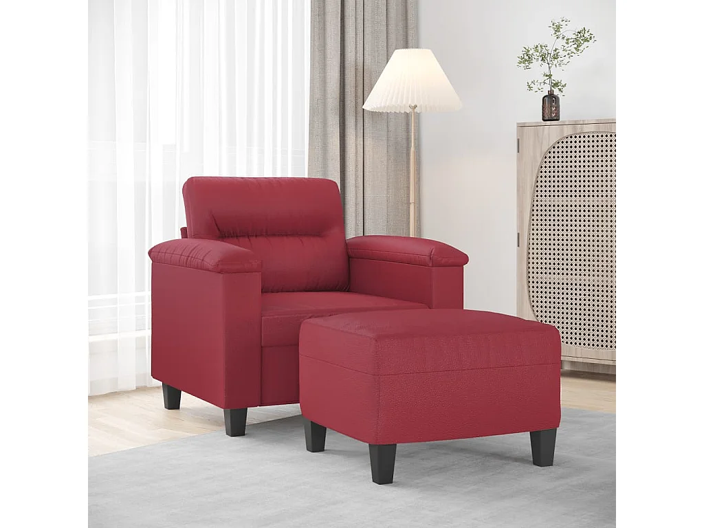 Fauteuil met voetenbank 60 cm kunstleer wijnrood