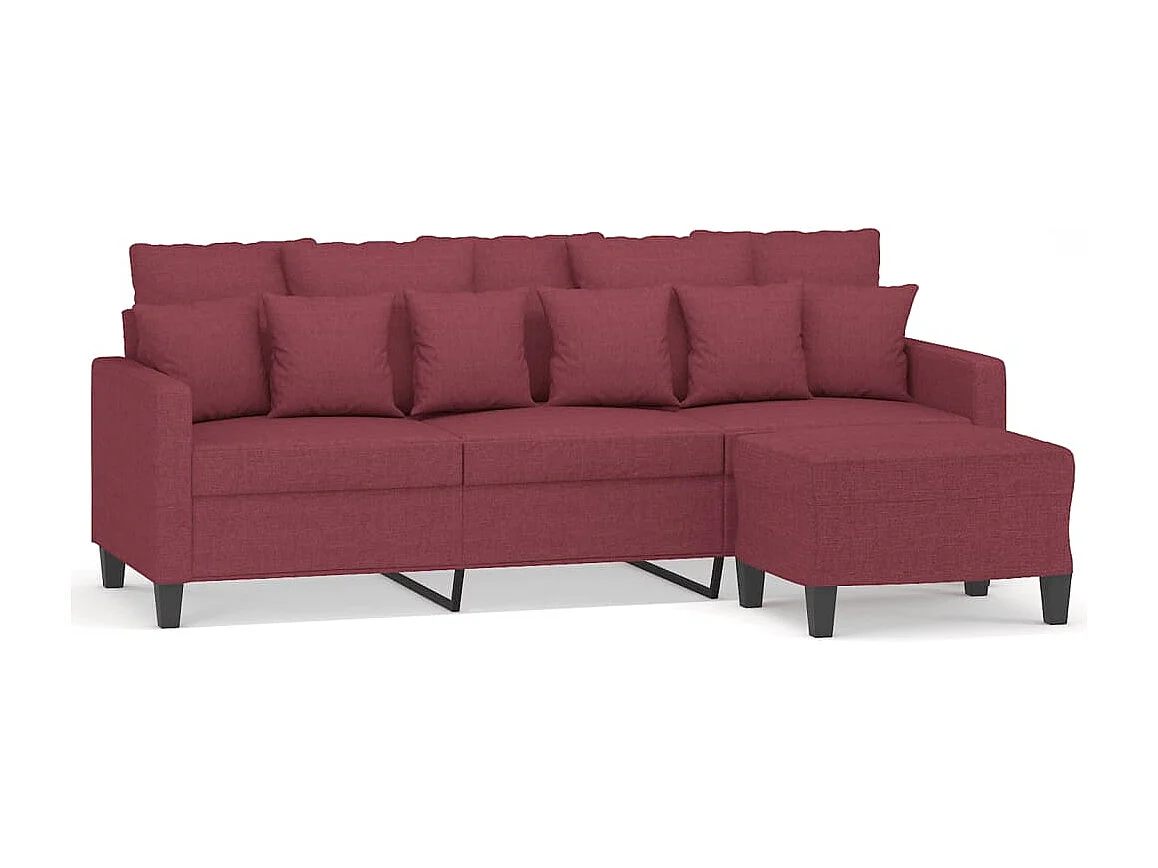 Canapé à 3 places avec repose-pieds Rouge bordeaux 180 cm Tissu