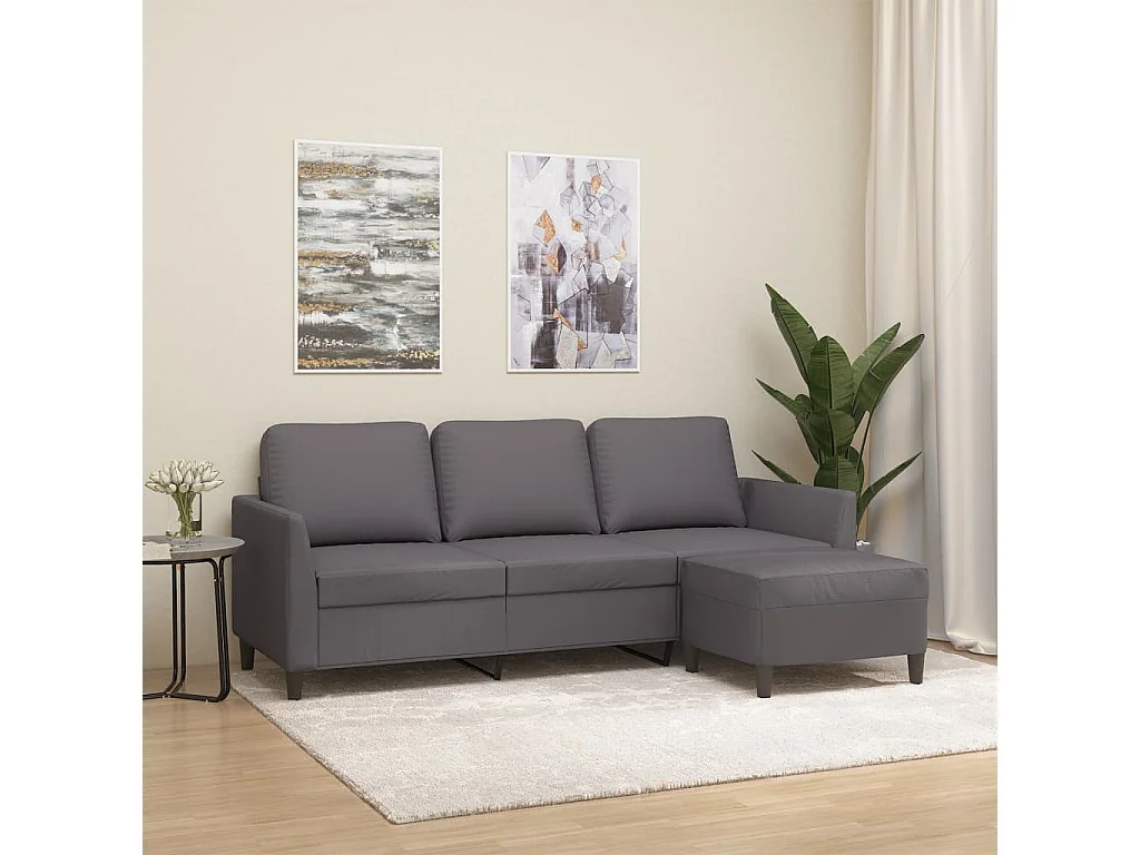 Canapé à 3 places avec repose-pieds Gris 180 cm Similicuir