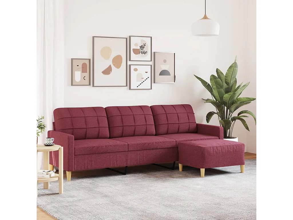 Sofá de 3 plazas con taburete de tela rojo tinto 210 cm