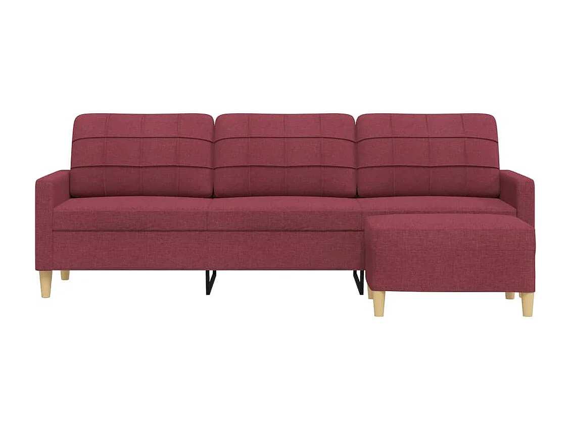 Sofá de 3 plazas con taburete de tela rojo tinto 210 cm
