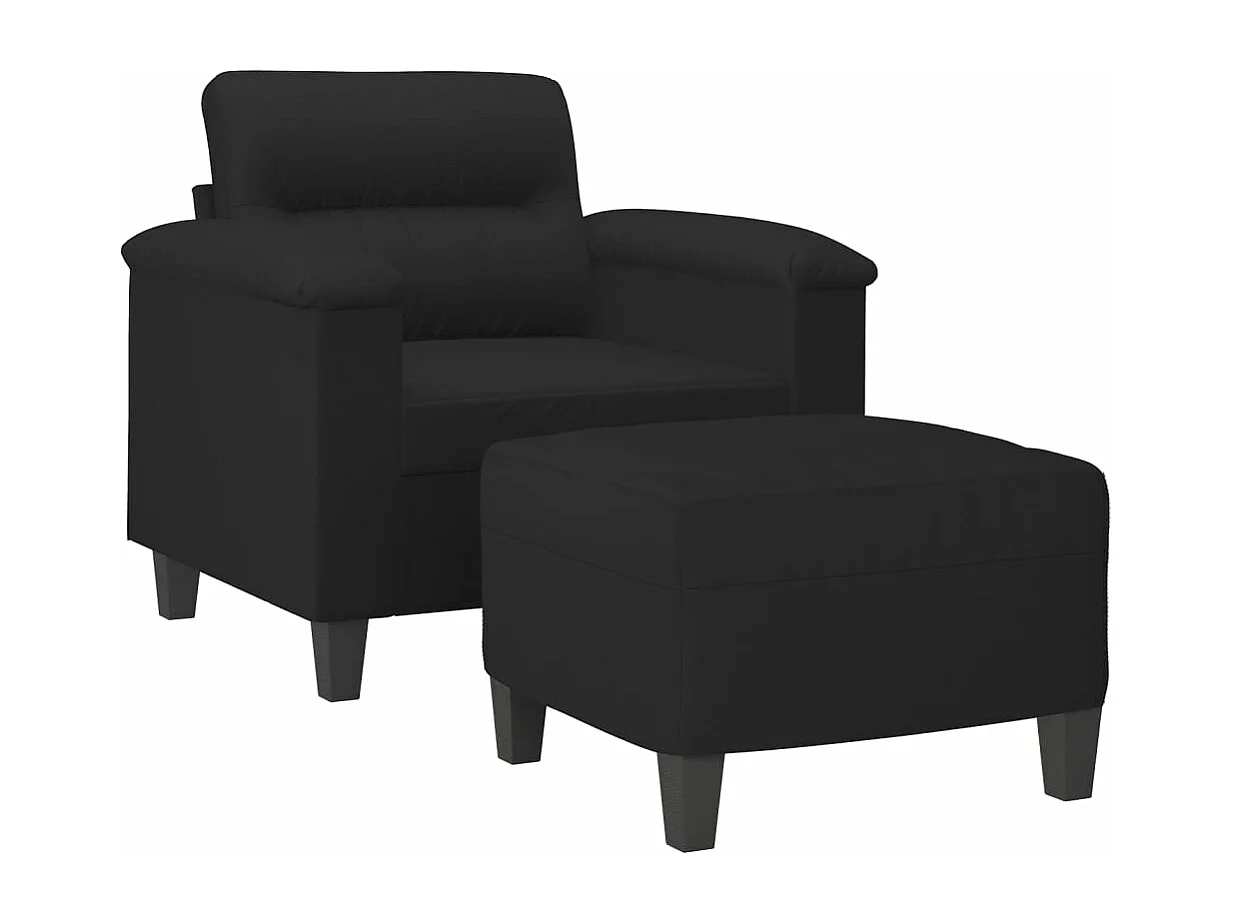 Sillón con taburete tela de microfibra negro 60 cm