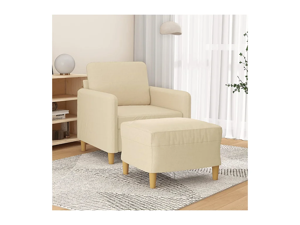 Fauteuil avec repose-pied Crème 60 cm Tissu