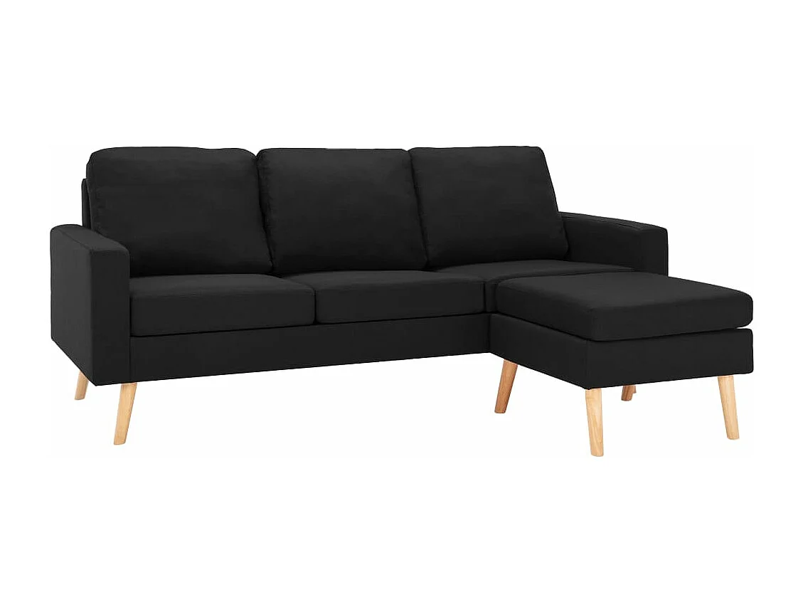 3-Sitzer-Sofa mit Hocker Schwarz Stoff