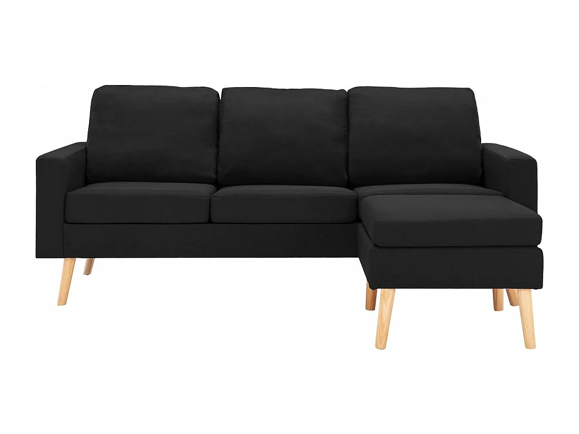 3-Sitzer-Sofa mit Hocker Schwarz Stoff