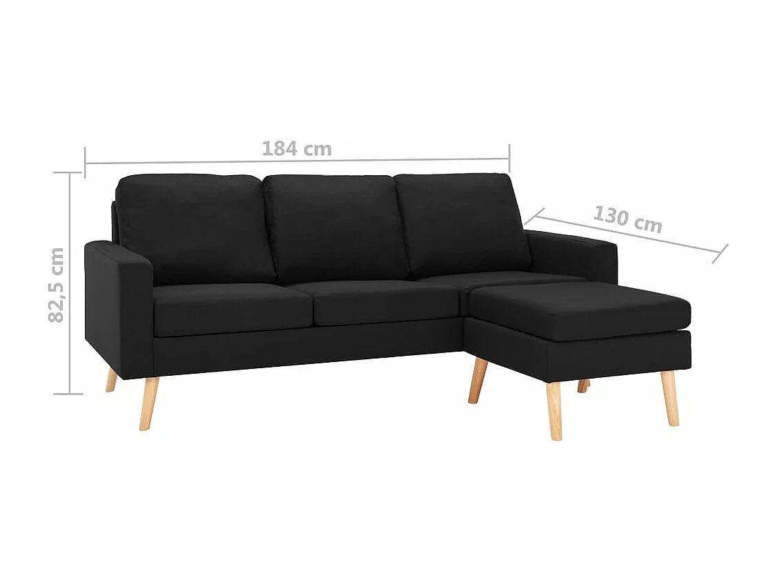 3-Sitzer-Sofa mit Hocker Schwarz Stoff