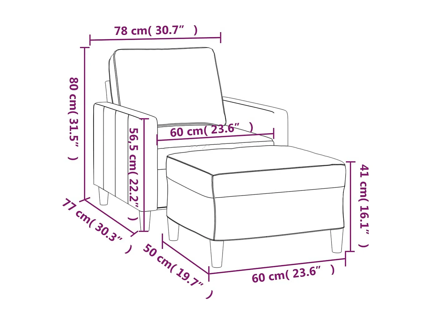 Sessel mit Hocker Gelb 60 cm Samt