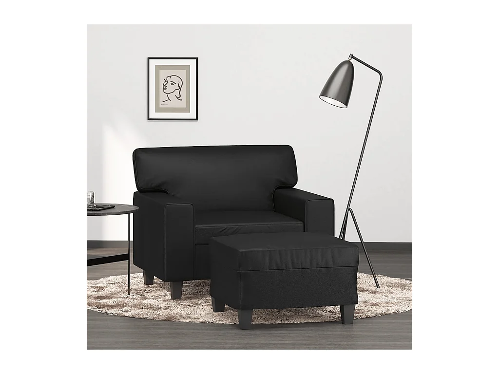 Fauteuil avec repose-pied Noir 60 cm Similicuir