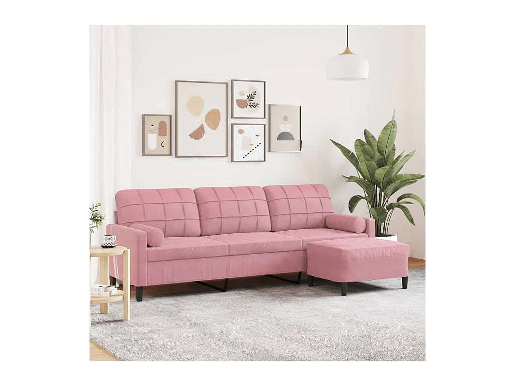 Canapé à 3 places avec repose-pieds Rose 210 cm Velours