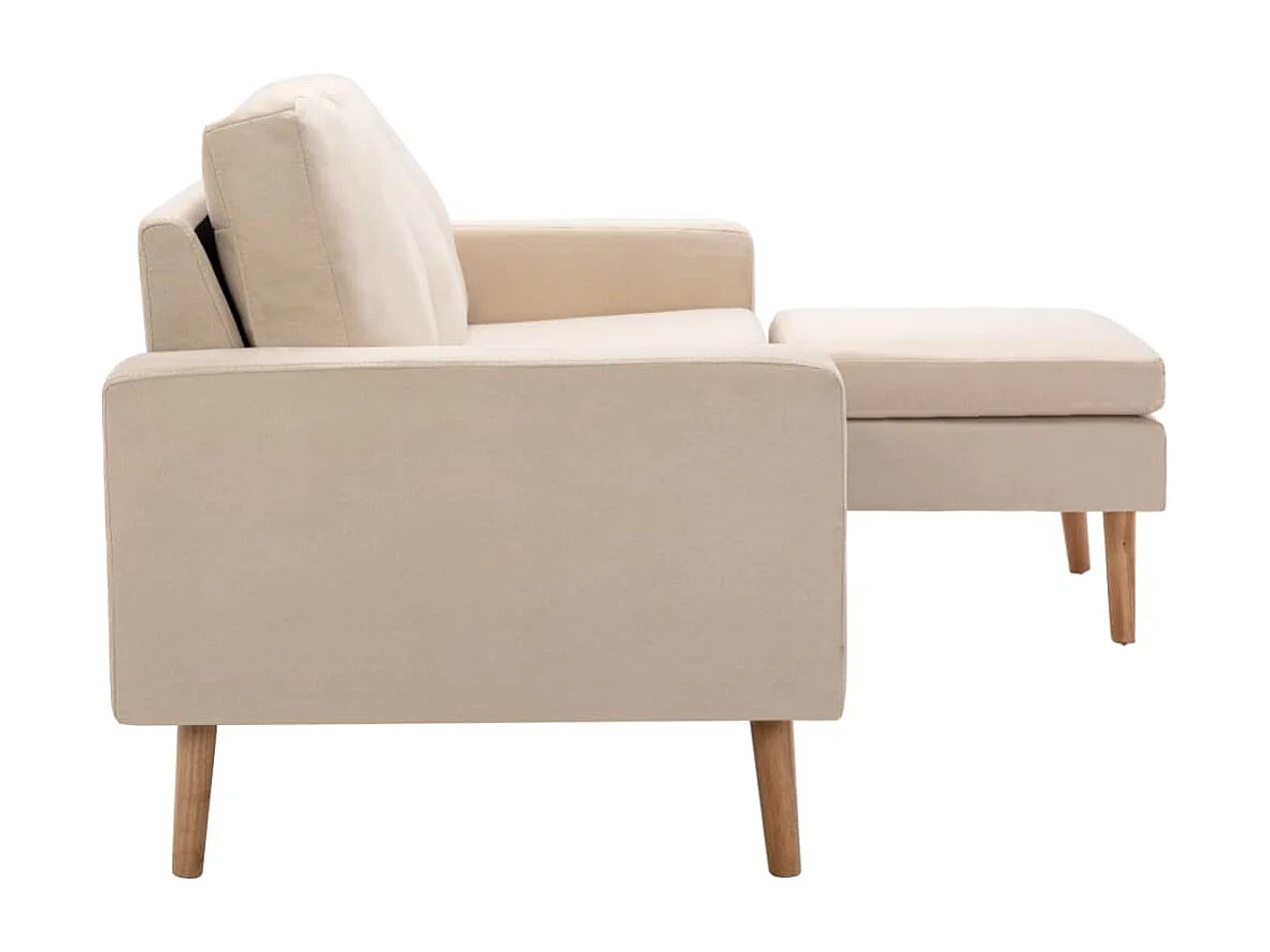 Sofá de 3 plazas con reposapiés de tela crema
