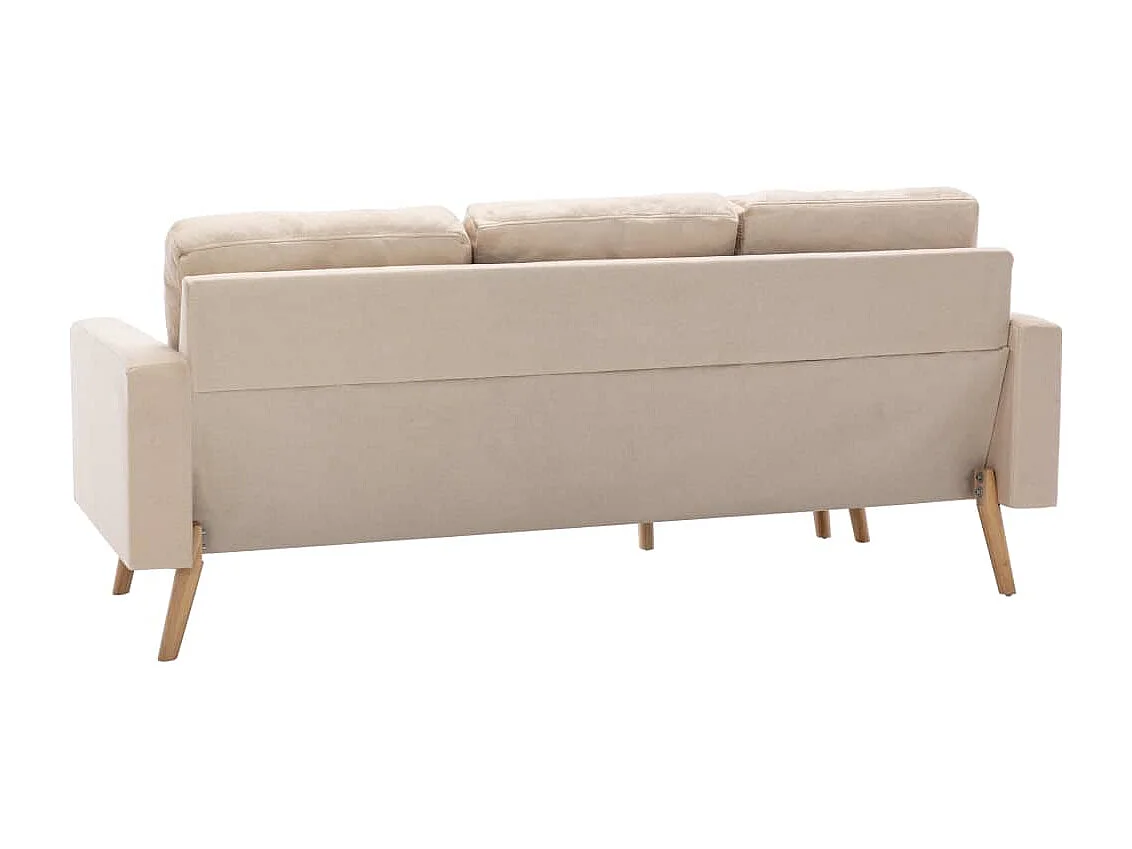 Sofá de 3 plazas con reposapiés de tela crema