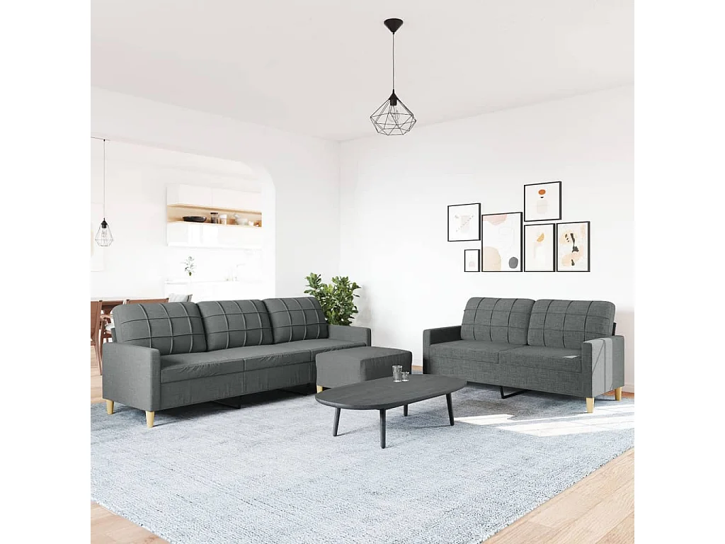 Ensemble de canapés 3 pcs avec repose-pied gris foncé tissu