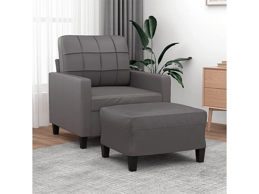 Fauteuil avec repose-pied Gris 60 cm Similicuir