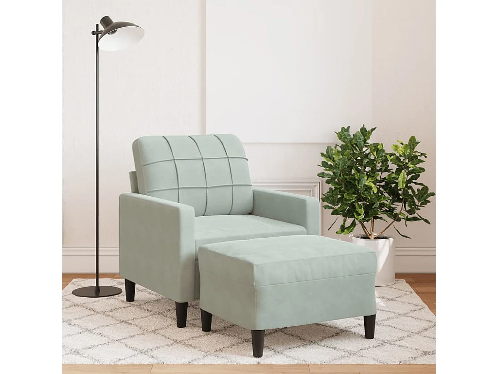 Poltrona com apoio de pés 60 cm veludo cinzento-claro