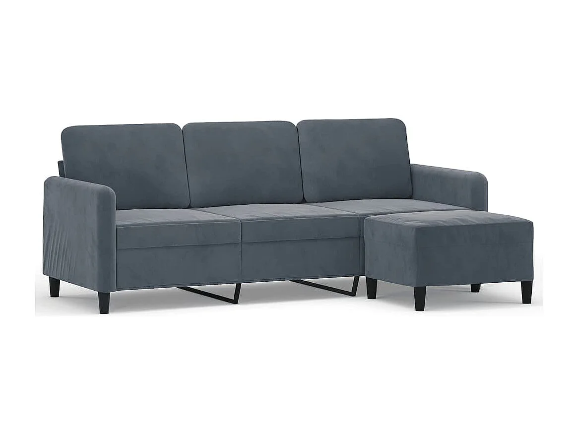 Canapé à 3 places avec repose-pieds Gris foncé 180 cm Velours