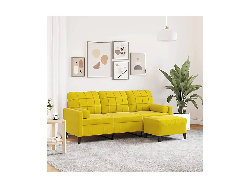 Canapé à 3 places avec repose-pieds jaune 180 cm velours