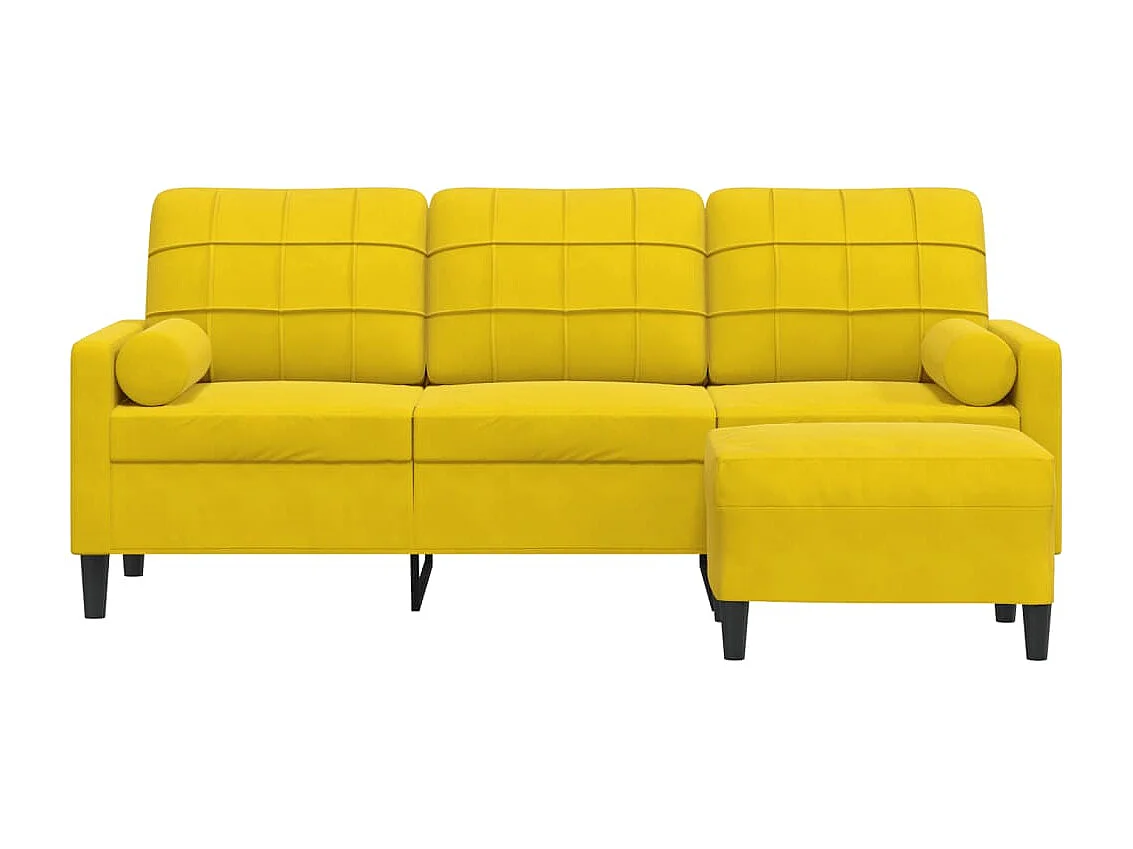 Canapé à 3 places avec repose-pieds jaune 180 cm velours