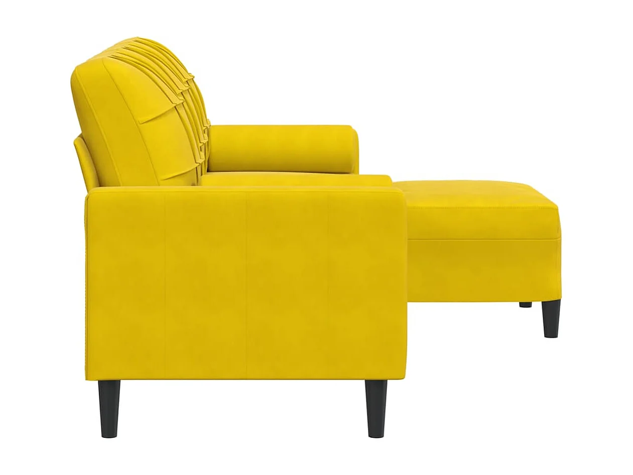 Canapé à 3 places avec repose-pieds jaune 180 cm velours