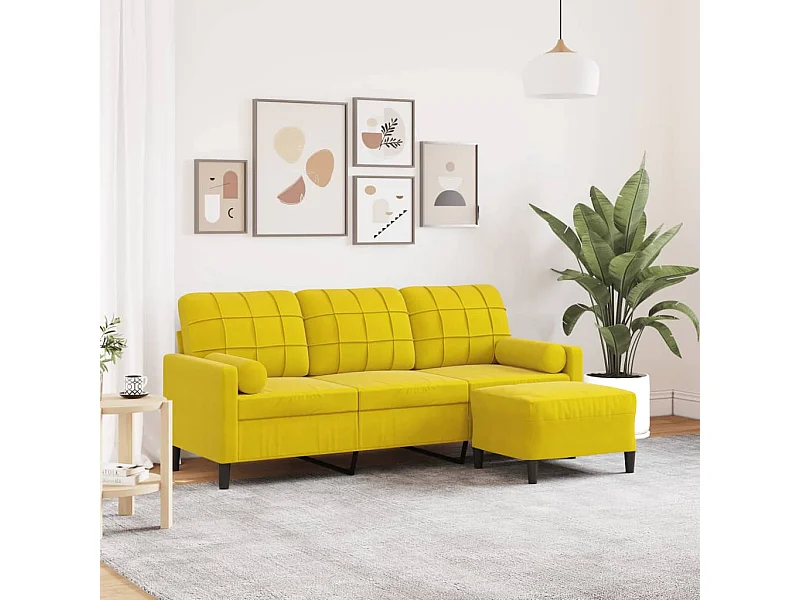 Sofá de 3 lugares com apoio de pés 180 cm veludo amarelo