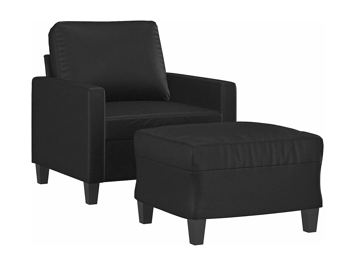 Poltrona com apoio de pés couro artificial 60 cm preto