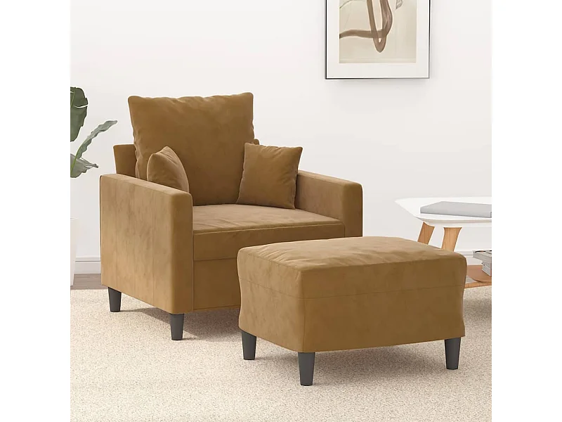 Sillón con taburete terciopelo marrón 60 cm