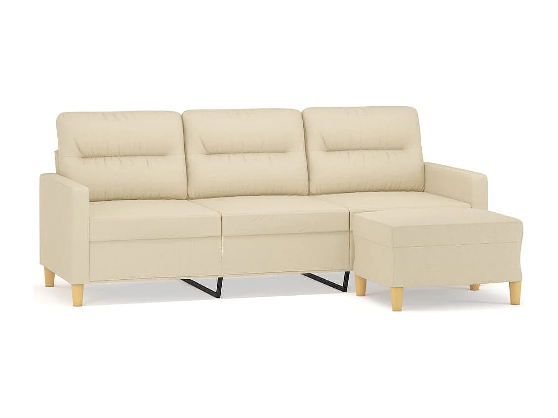 Canapé à 3 places avec repose-pieds Crème 180 cm Tissu