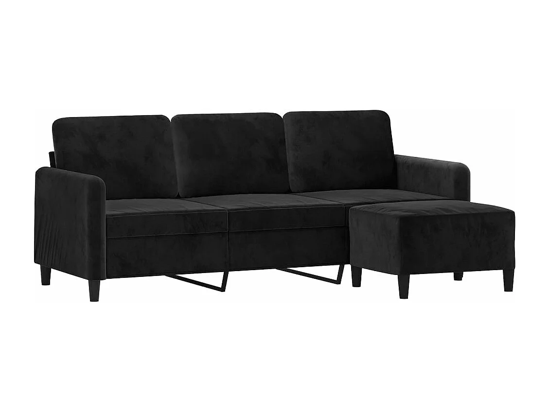 Sofá de 3 plazas con taburete de terciopelo negro 180 cm