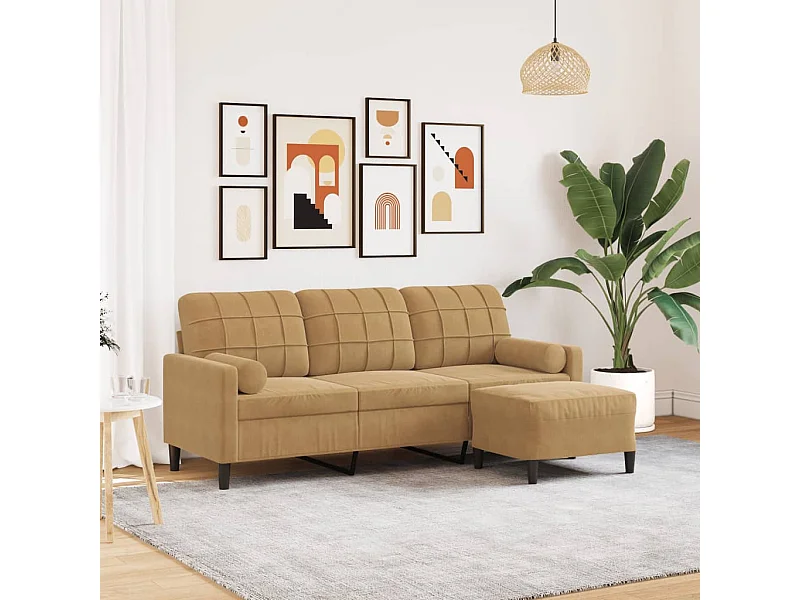 Canapé à 3 places avec repose-pieds Marron 180 cm Velours