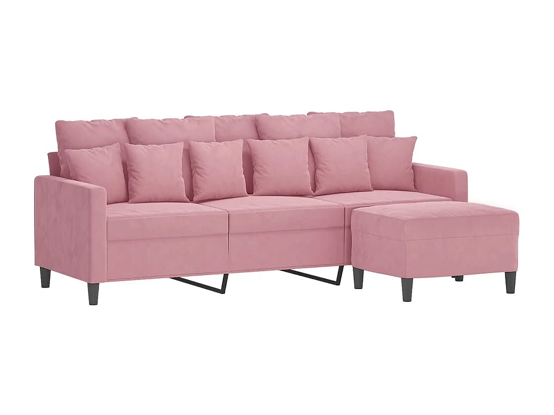 Sofá de 3 lugares com apoio de pés 180 cm veludo rosa