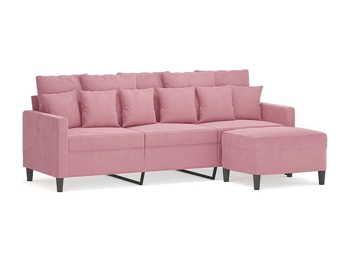 Driezitsbank met voetenbank 180 cm fluweel roze