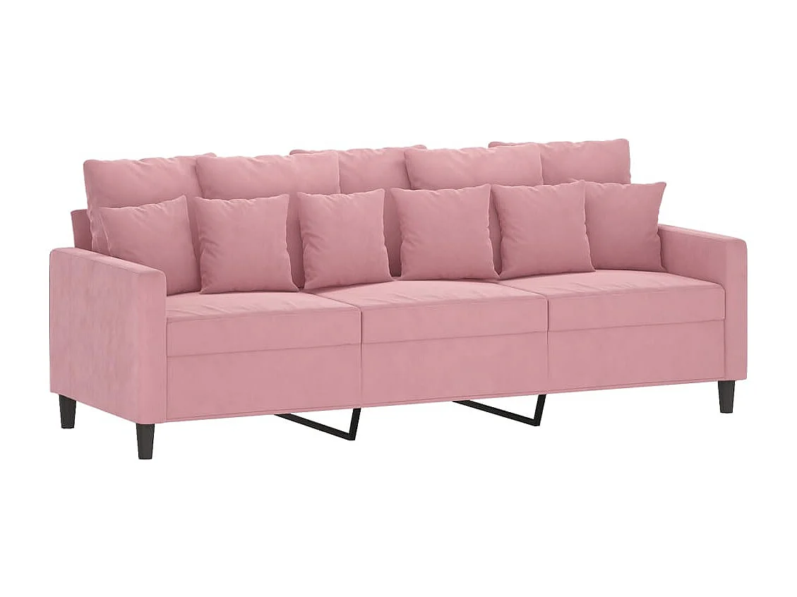 Driezitsbank met voetenbank 180 cm fluweel roze