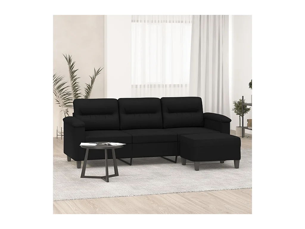 Canapé 3 places avec repose-pieds Noir 180 cm Tissu microfibre