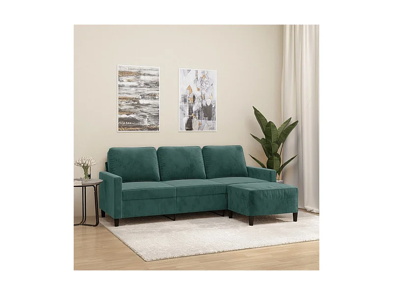 Driezitsbank met voetenbank 180 cm fluweel donkergroen