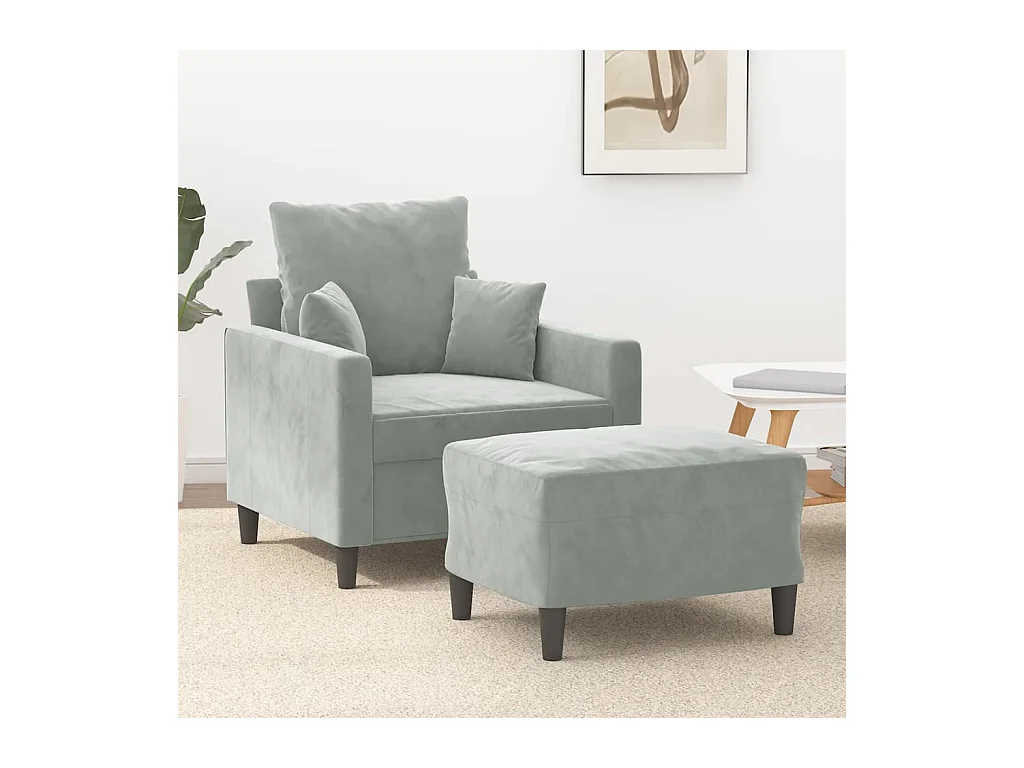 Fauteuil avec repose-pied Gris clair 60 cm Velours