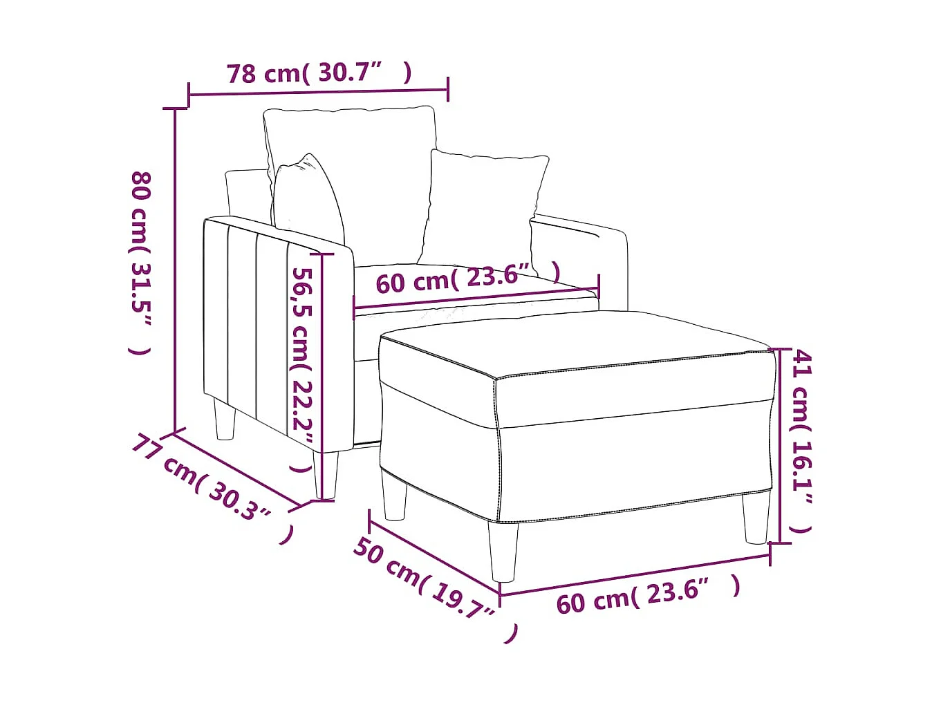Fauteuil avec repose-pied Rose 60 cm Velours