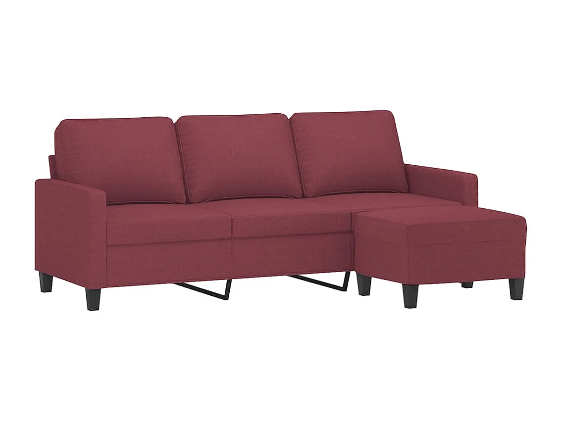 Canapé à 3 places avec repose-pieds Rouge bordeaux 180 cm Tissu
