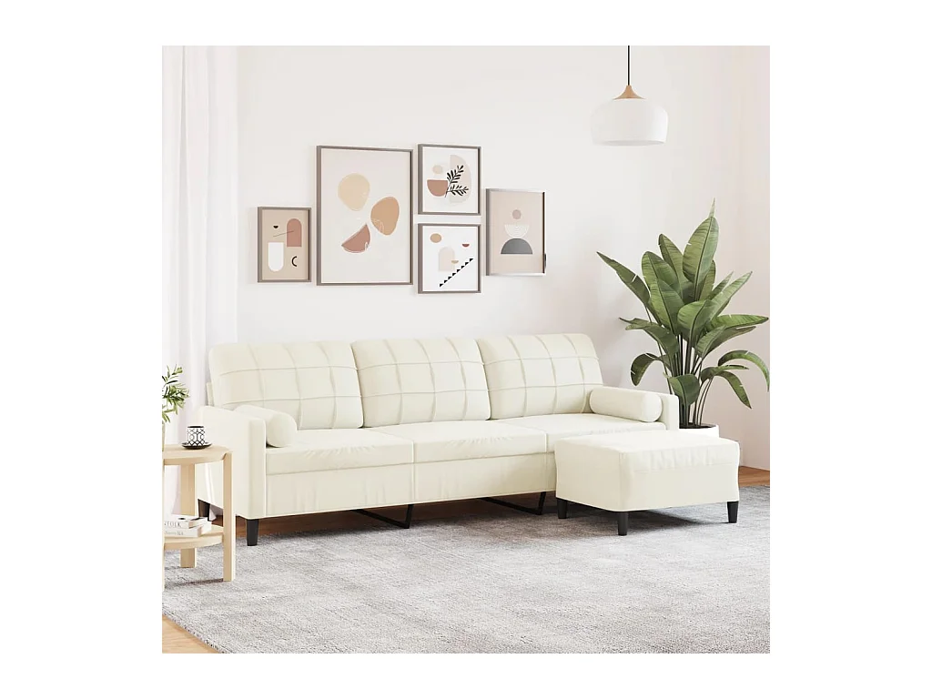 Canapé à 3 places avec repose-pieds Crème 210 cm Velours