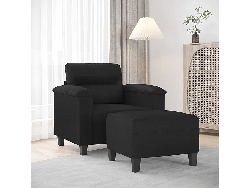 Poltrona com apoio de pés couro artificial 60 cm preto