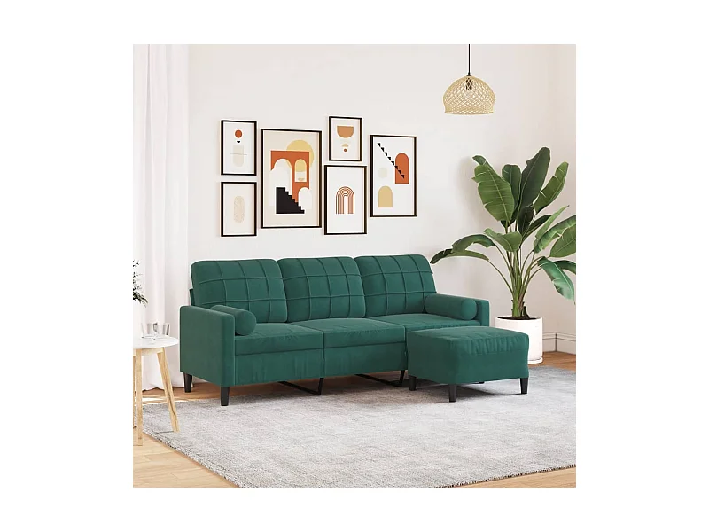 Canapé à 3 places avec repose-pieds Vert foncé 180 cm Velours