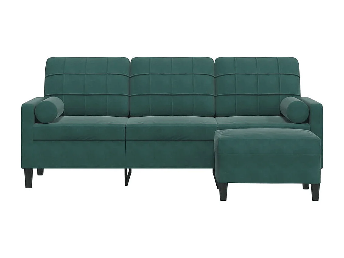Sofá de 3 plazas con taburete de terciopelo verde oscuro 180 cm