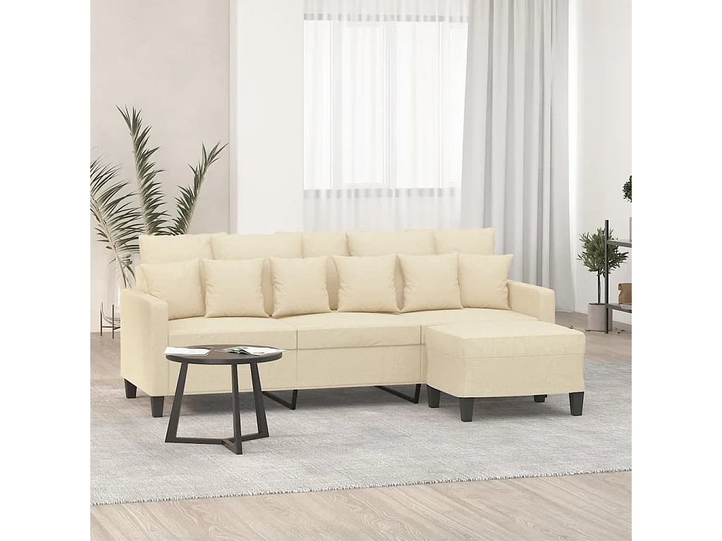 Canapé à 3 places avec repose-pieds Crème 180 cm Tissu