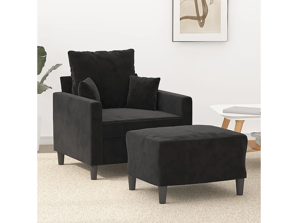 Fauteuil avec repose-pied Noir 60 cm Velours