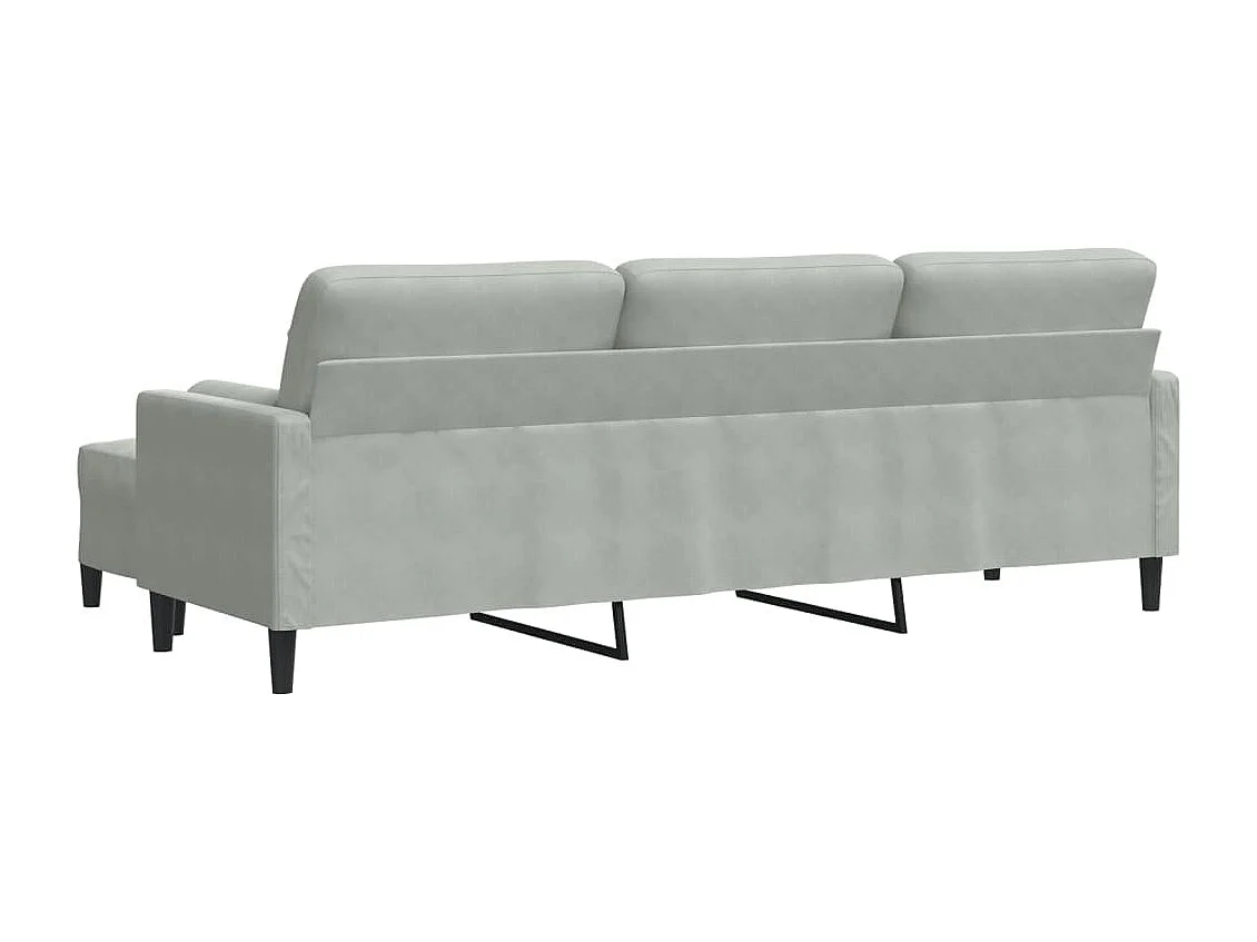 Divano a 3 Posti con Poggiapiedi Grigio Chiaro 210cm in Velluto