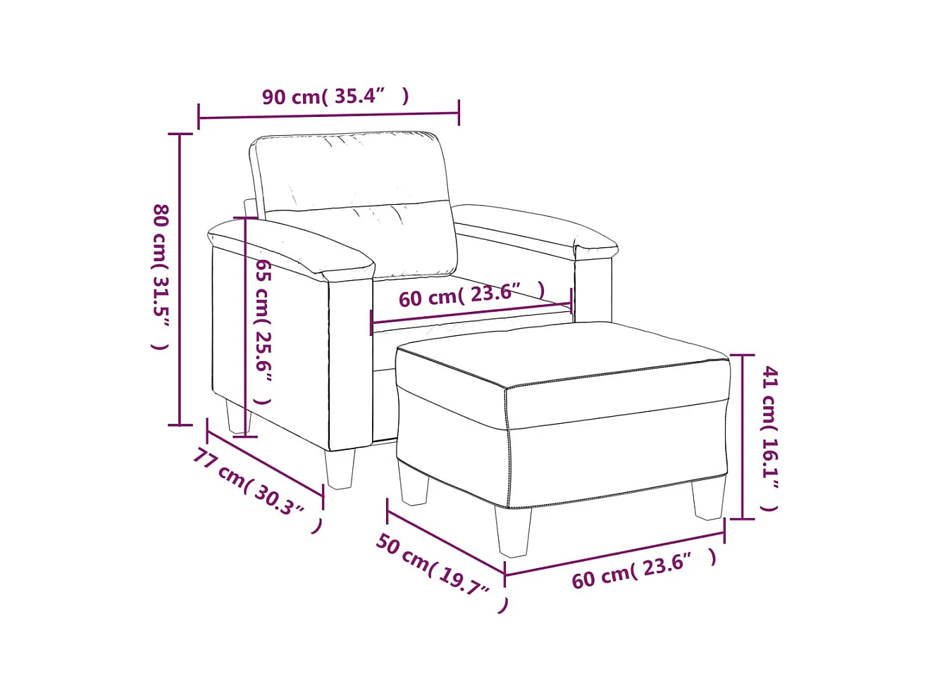 Fauteuil avec repose-pied Crème 60 cm Tissu microfibre