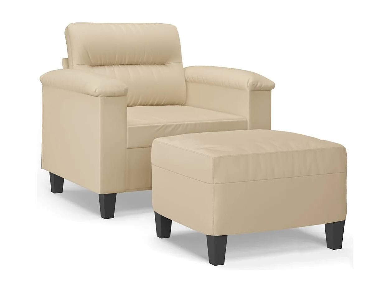 Sillón con taburete tela de microfibra crema 60 cm