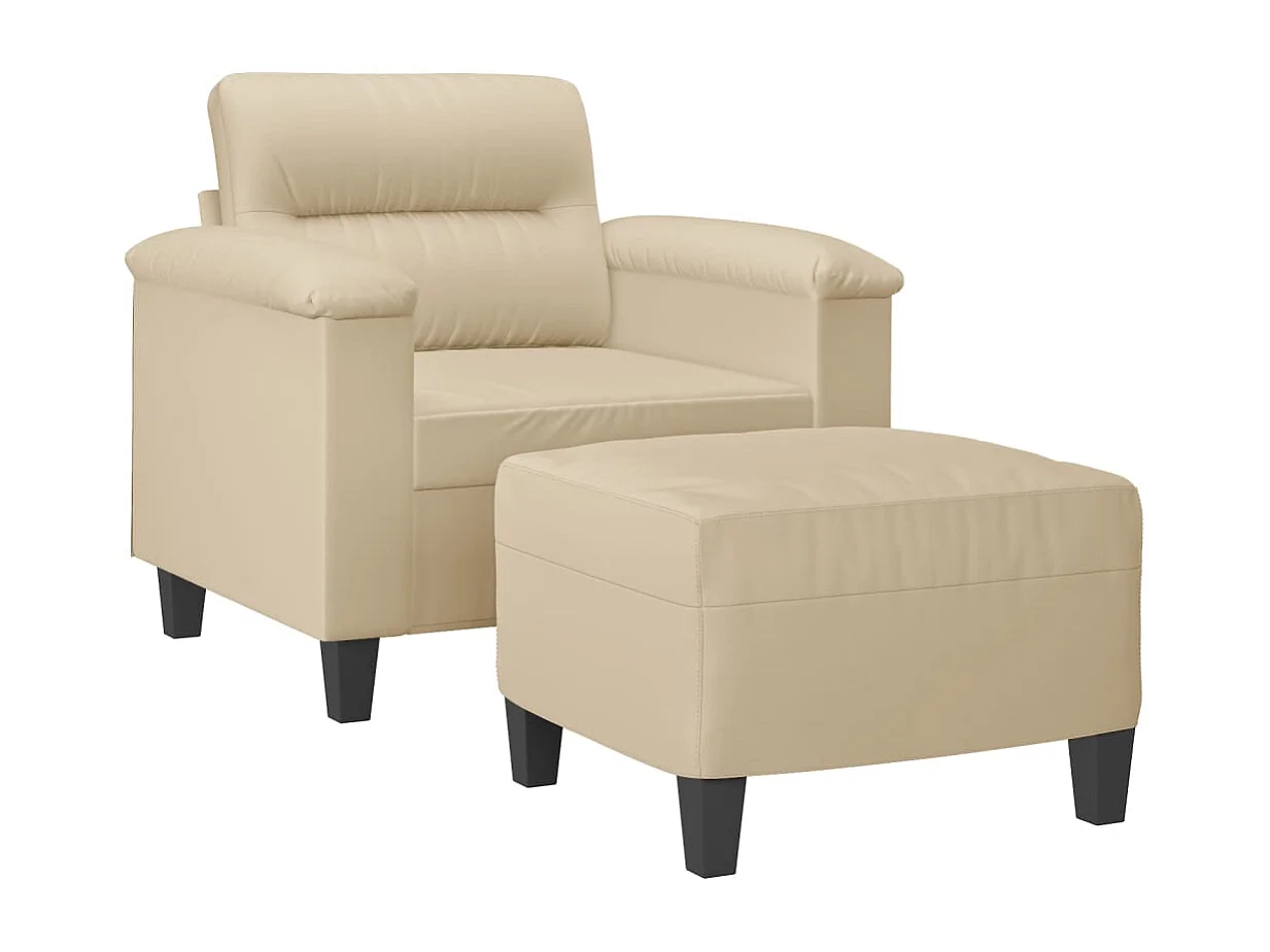 Sillón con taburete tela de microfibra crema 60 cm
