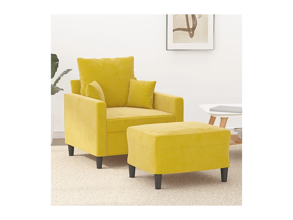 Fauteuil avec repose-pied jaune 60 cm velours