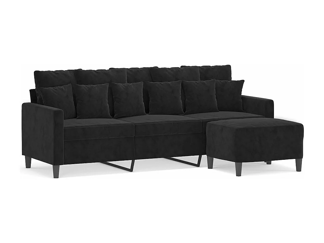 Sofá de 3 plazas con taburete de terciopelo negro 180 cm